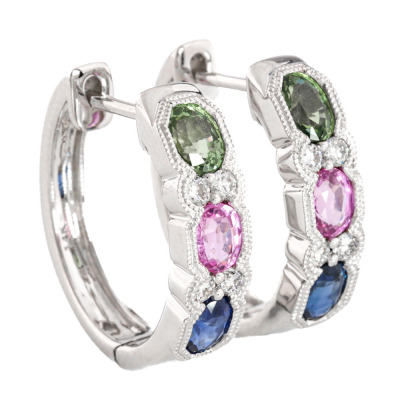 1.44ct Sapphire & Diamond Earrings 14ct White Gold*