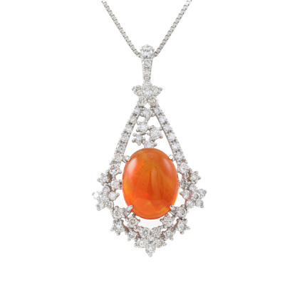 2.11ct Fire Opal & Diamond Platinum Pendant