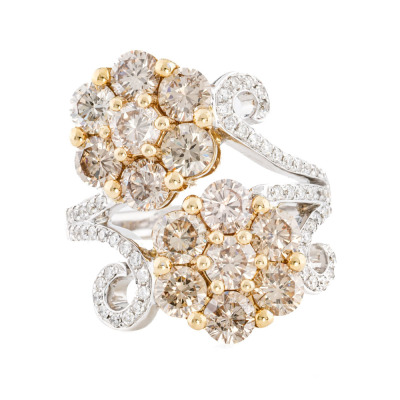 Champagne & White Diamond Ring 3.32ct 18ct Gold