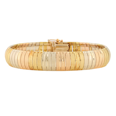 18ct Tri-Gold Wide Bracelet 28.9g