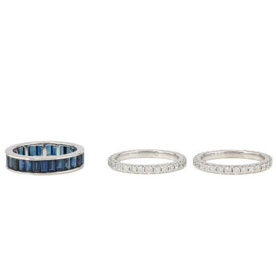 Set of 1 Sapphire Ring & 2 Diamond Eternity Ring