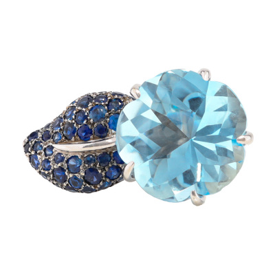 Chanel Camelia Aquamarine & Sapphire Ring