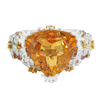 7.16ct Citrine, Pink Sapphire & Diamond Ring 18ct Gold
