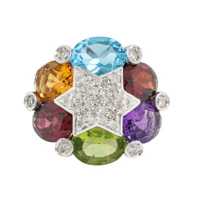 7.47ct Mixed Gemstone & Diamond Ring