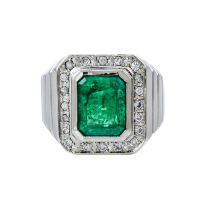 3.92ct Emerald Mens Platinum Ring 34.9g