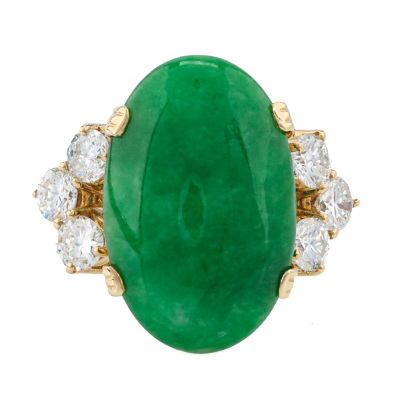 7.03ct Green Jade & Diamond Ring