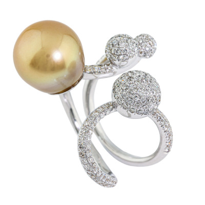 11.6mm South Sea Pearl & Diamond Open Ring