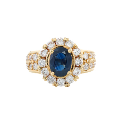 1.57ct Blue Sapphire & Diamond Ring 18ct Gold