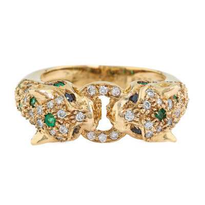 Multicolour Gemstone Panther Ring 18ct Gold