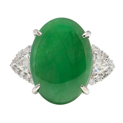 5.87ct Green Jade & Diamond Platinum Ring