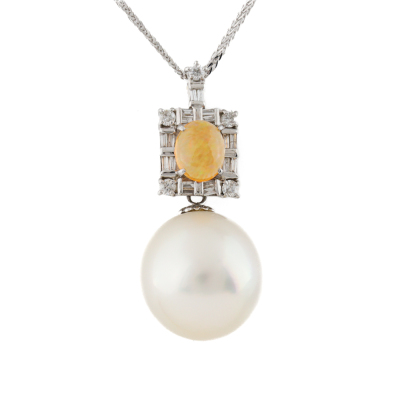 16mm South Sea Pearl, Opal & Diamond Pendant