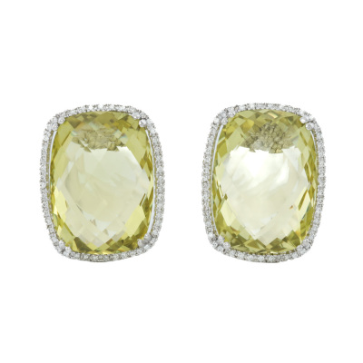 12.36ct Lemon Quartz & Diamond Earrings