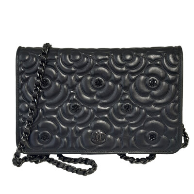 Chanel Camellia Embossed Wallet on Chain