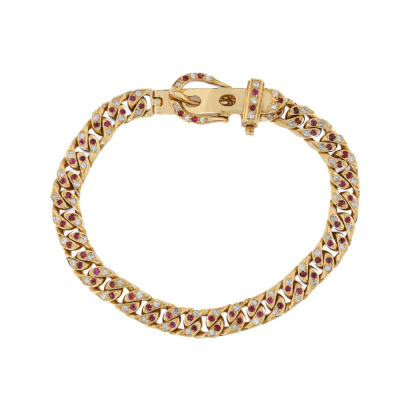 Ruby & Diamond Buckle Bracelet 18ct Gold 20.7g