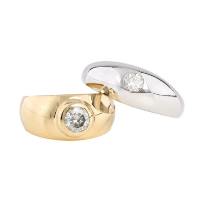 Set of Two Diamond Gold Dome Rings