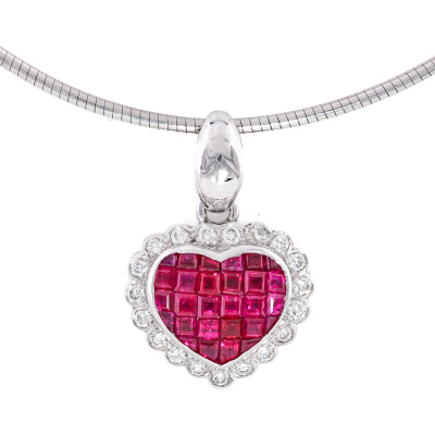1.92ct Ruby & Diamond Heart Pendant, 18ct 12.9g