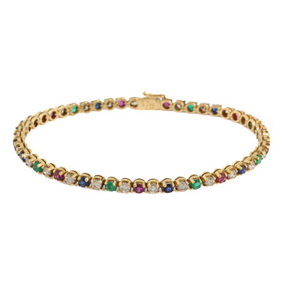 Ruby, Sapphire, Emerald & Diamond Bracelet