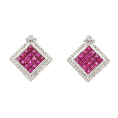 2.85ct Ruby & Diamond Earrings 18ct White Gold