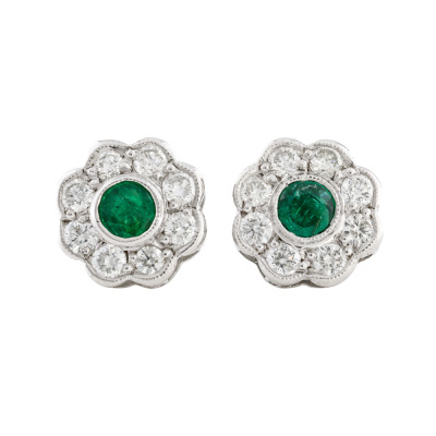 Emerald & Diamond Earrings 18ct White Gold