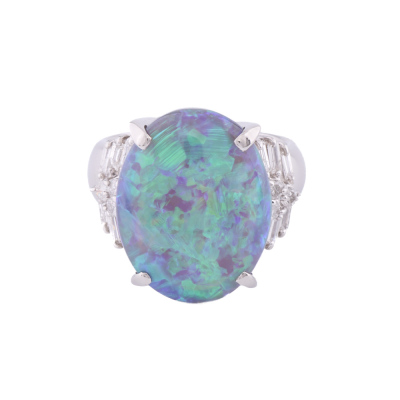 8.14ct Black Opal & Diamond Platinum Ring