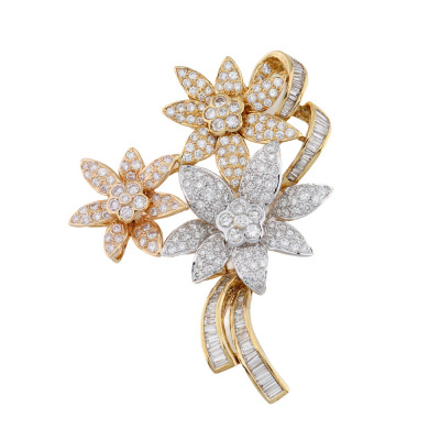 5.30ct Light Pink & White Diamond Bouquet Brooch