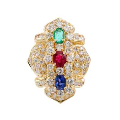 Emerald, Sapphire, Ruby & Diamond Ring