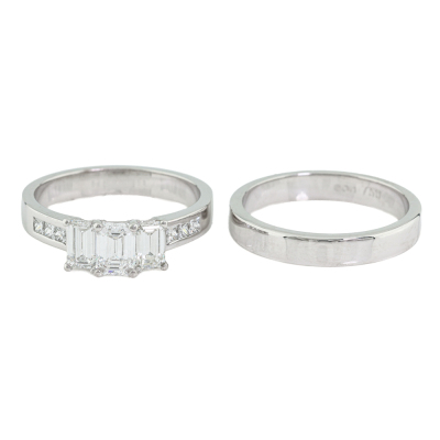 Diamond Trilogy Ring & Band Ring Set GIA