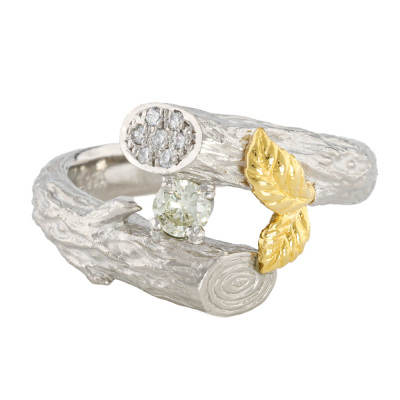 Tree Log & Leaf Diamond Ring