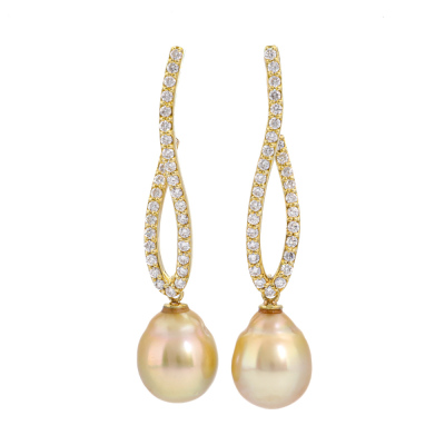 11.1mm Golden South Sea Pearl & Diamond Earrings