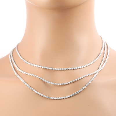 14.96ct Round Diamond 3 Row Tennis Necklace