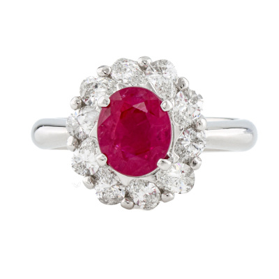 2.01ct Burmese Ruby & Diamond Ring GRS