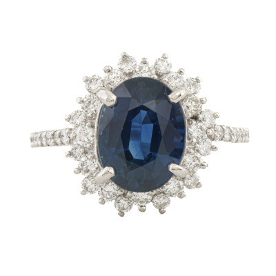 3.92ct Blue Sapphire & Diamond Ring AIGS