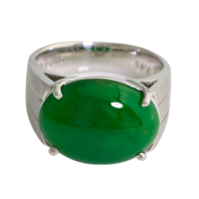 7.45ct Green Jade Platinum Ring