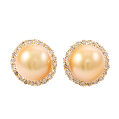 14.4mm Golden SS Pearl & 2.00ct Diamond Earrings