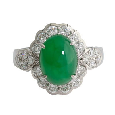 3.76ct Green Jade & Diamond Ring