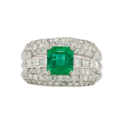 1.28ct Emerald & 1.29ct Diamond Ring