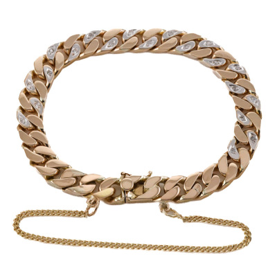 14ct Gold Curb link Diamond Bracelet 26.7g