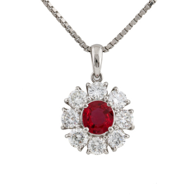 0.99ct Thai Ruby & Diamond Pendant GIA