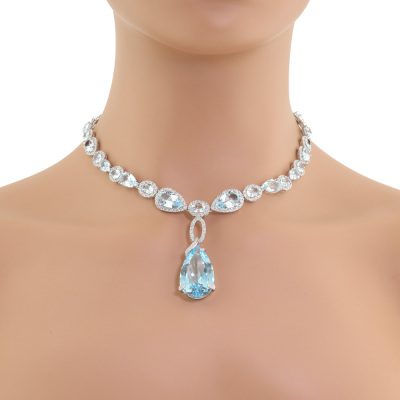 32.88ct Topaz & 5.25ct Diamond Necklace