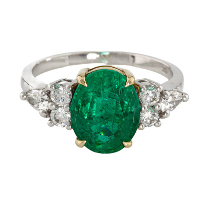 3.32ct Zambian Emerald & Diamond Ring GSL