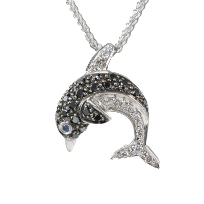 0.30ct Black & White Diamond Dolphin Pendant