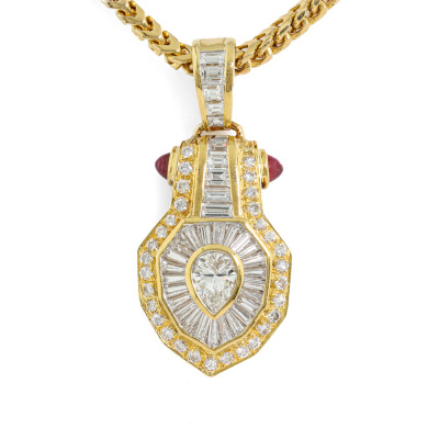 1.65ct Diamond & Ruby Pendant 18ct Gold 23.8g