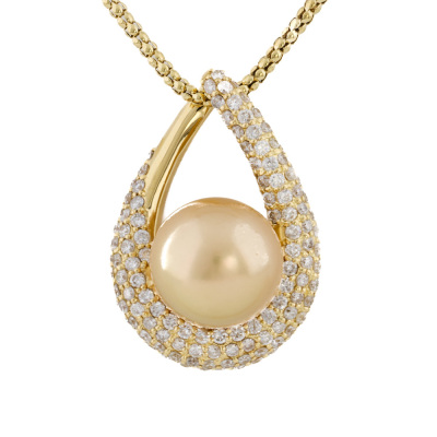 12.1mm Golden South Sea Pearl & Diamond Pendant