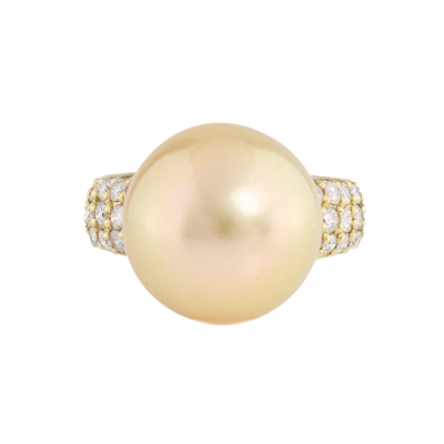13.8mm Golden South Sea Pearl & Diamond Ring