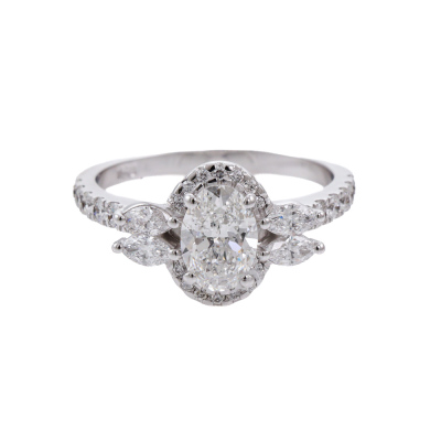 0.80ct Centre Oval Diamond Halo Ring GIA F SI2