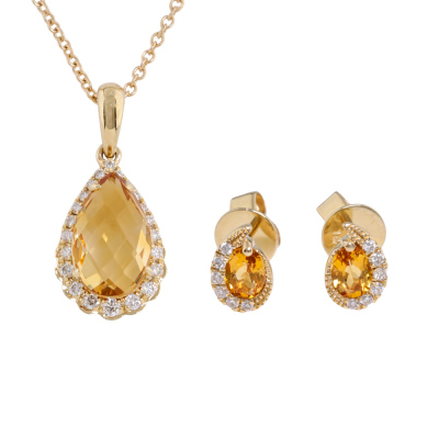 Citrine Diamond Pendant & Earring Set