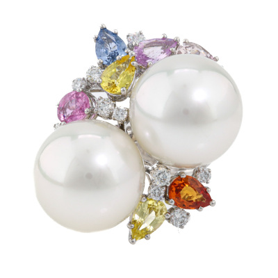 14.2mm South Sea Pearl, Sapphire & Diamond Ring