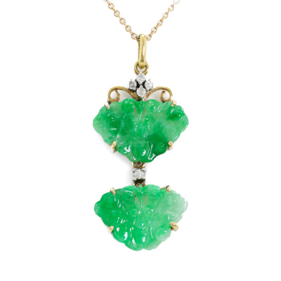 Jade & Diamond Pendant 14ct Gold