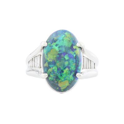7.65ct Black Opal & Diamond Ring GIA