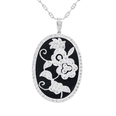 0.81ct Diamond & Onyx Pendant 18ct White Gold